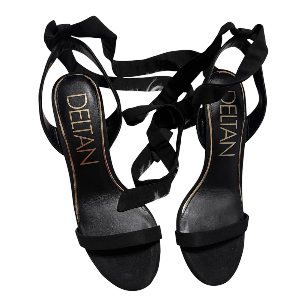 Deltan Makenna Black Ankle Wrap Strappy Stiletto Heels Sz 8 Formal Prom Wedding